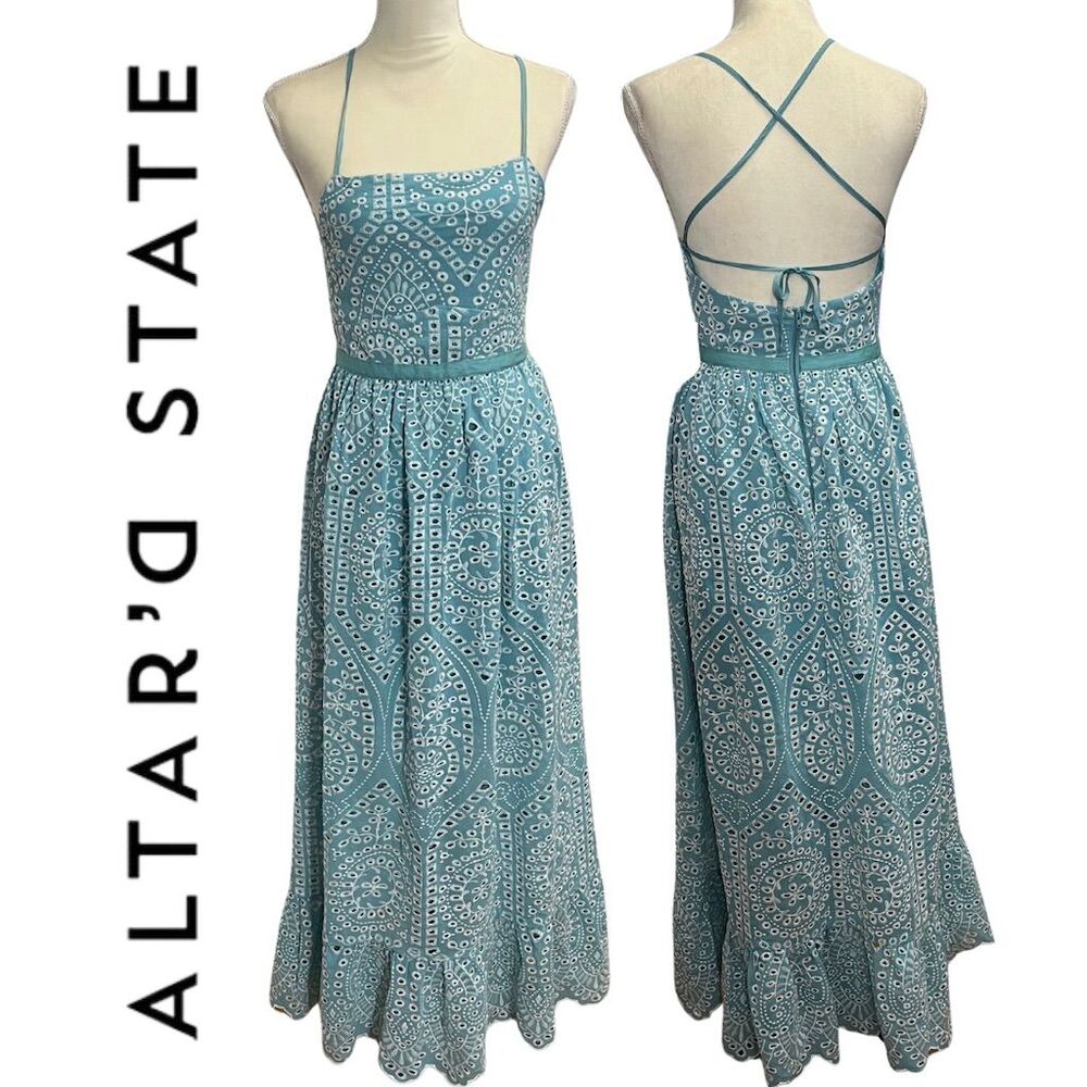 Altar'd State Blue and White Maxi Dress